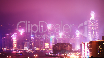 Hong Kong skyline with a fireworks  JANUARY 1   2012