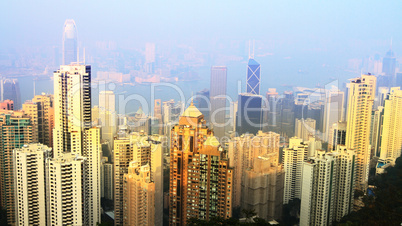 skyline of Hong Kong city from victoria peak at sunset