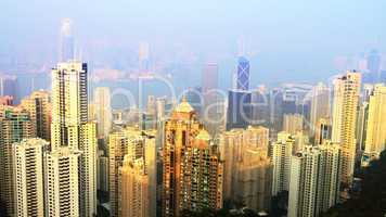 skyline of Hong Kong city from victoria peak at sunset