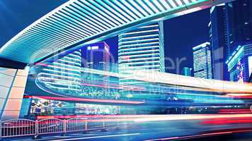 light trails of city traffic in shanghai, china