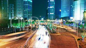 shanghai city traffic at night