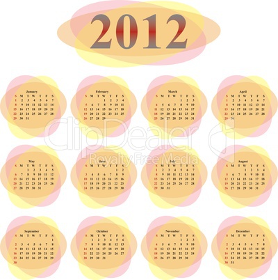 calendar 2012 in transparent ovals