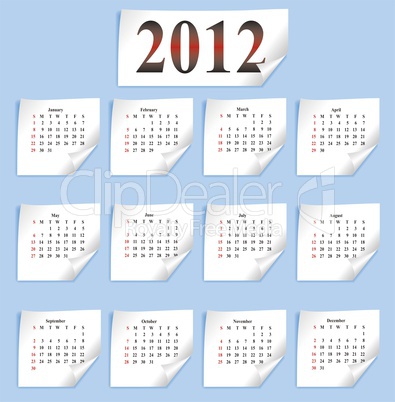 vector calendar 2012 on white paper