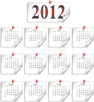 calendar 2012 on white paper