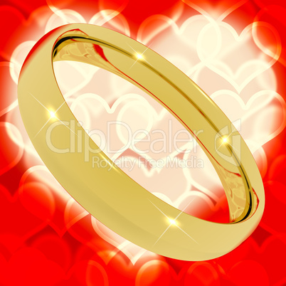 Gold Ring On Heart Bokeh Background Representing Love Valentine