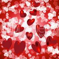 Hearts Falling With Bokeh Background Showing Love And Romance