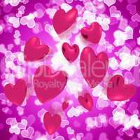 Hearts Falling With Mauve Bokeh Background Showing Love And Roma