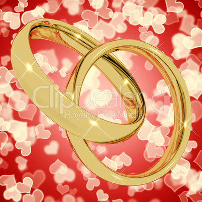 Gold Rings On Heart Bokeh Background Representing Love Valentine