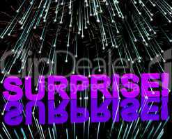 Surprise Word And Fireworks Showing Shock And Celebration