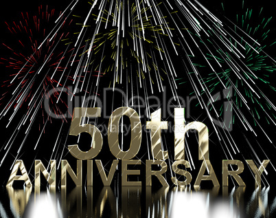 Gold 50th Anniversary With Fireworks For Fiftieth Celebration Or