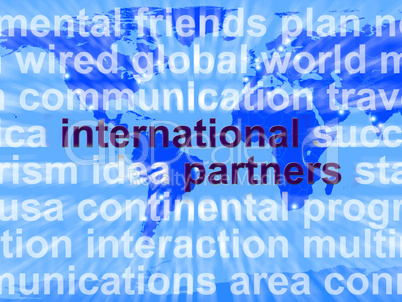 International Partners Words On Map Showing Globalization And Gl
