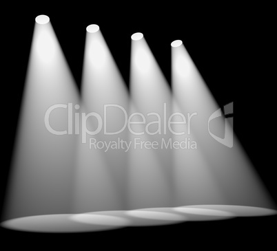 Four White Spotlights In A Row On Stage For Highlighting Product