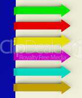 Six Multicolored Long Arrow Tabs Over Paper For Menu List Or Not