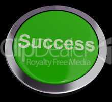Success Button In Green Showing Achievement And Determination