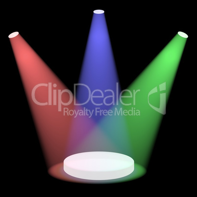 Red Blue And Green Spotlights Shining On A Small Stage With Blac