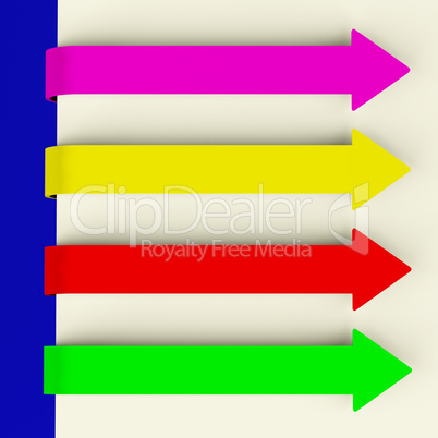 Four Multicolored Long Arrow Tabs Over Paper For Menu List Or No
