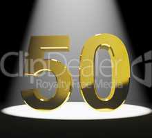 Gold 50th Or Fifty 3d Number Closeup Representing Anniversary Or