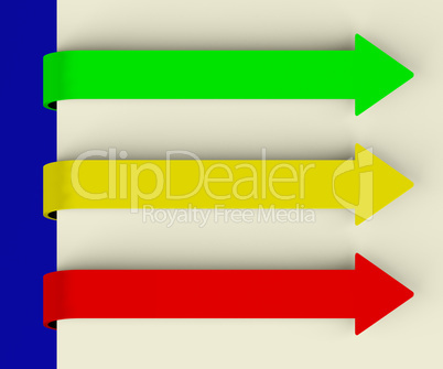 Three Multicolored Long Arrow Tabs Over Paper For Menu List Or N