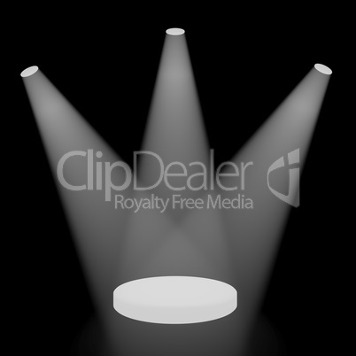 White Spotlights Shining On A Small Stage With Black Background