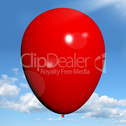 Red Balloon On Sky Background Has Copyspace For Party Invitation