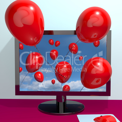 Red Balloons In The Sky And Coming Out Of Screen For Online Gree