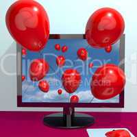 Red Balloons In The Sky And Coming Out Of Screen For Online Gree