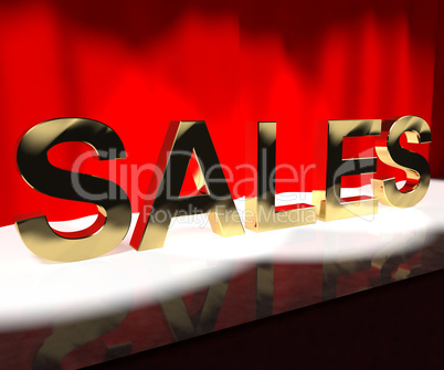 Sales Word On Stage Showing Selling Marketing And Commerce