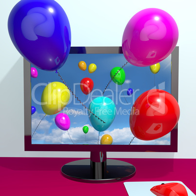 Balloons In The Sky And Coming Out Of Screen For Online Greeting