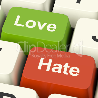 Love Hate Computer Keys Showing Emotion Anger And Conflict