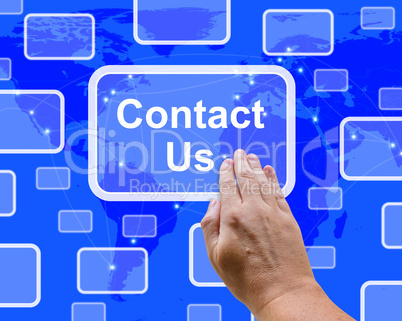 Contact Us Button On Blue For Helpdesk Or Assistance