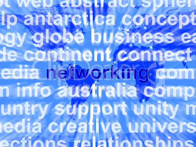 Networking Word Over World Background Showing Relationships And