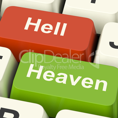 Heaven Hell Computer Keys Showing Choice Between Good And Evil O