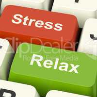 Stress Relax Computer Keys Showing Pressure Of Work Or Relaxatio