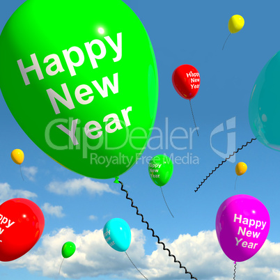 Balloons In The Sky Showing Happy New Year