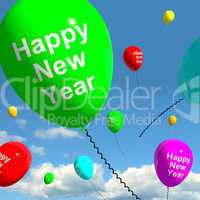 Balloons In The Sky Showing Happy New Year