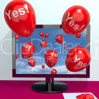 Yes Balloons From A Computer Showing Approval And Support Messag