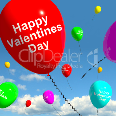 Happy Valentines Day Balloons In The Sky Showing Love And Affect