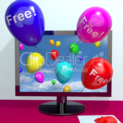 Balloons With Free Coming Through Computer  Showing Freebies and