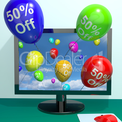 50% Off Balloons From Computer Showing Sale Discount Of Fifty Pe