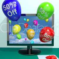 50% Off Balloons From Computer Showing Sale Discount Of Fifty Pe