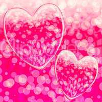 Pink Hearts Design On A Bokeh Background Showing Romance And Rom