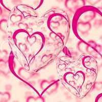 Pink Hearts Design On A Heart Background Showing Love Romance An