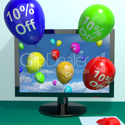 10% Off Balloons From Computer Showing Sale Discount Of Ten Perc