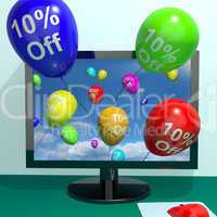 10% Off Balloons From Computer Showing Sale Discount Of Ten Perc