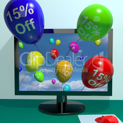 15% Off Balloons From Computer Showing Sale Discount Of Fifteen