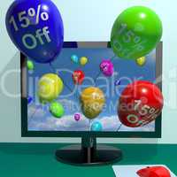 15% Off Balloons From Computer Showing Sale Discount Of Fifteen