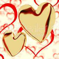 Gold Hearts On A Heart Background Showing Love Romance And Roman