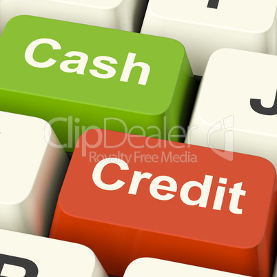 Cash And Credit Keys Showing Consumer Purchases Using Money Or D
