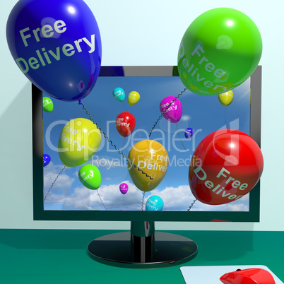 Free Delivery Balloons From Computer Showing No Charge Or Gratis