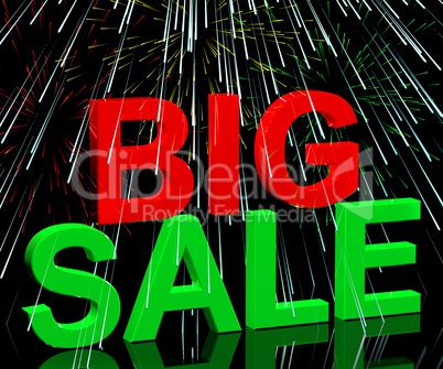 Big Sale Word And Fireworks Showing Promotion Discount And Reduc
